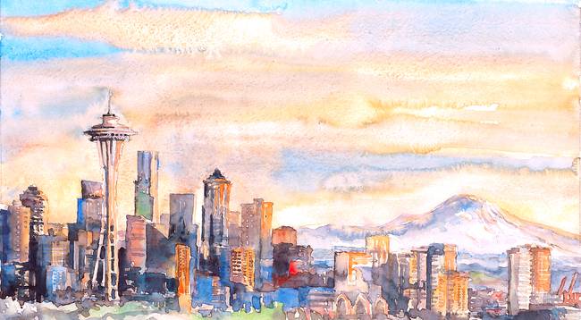 650x358 Stunning Space Needle Watercolor Painting Reproductions For Sale