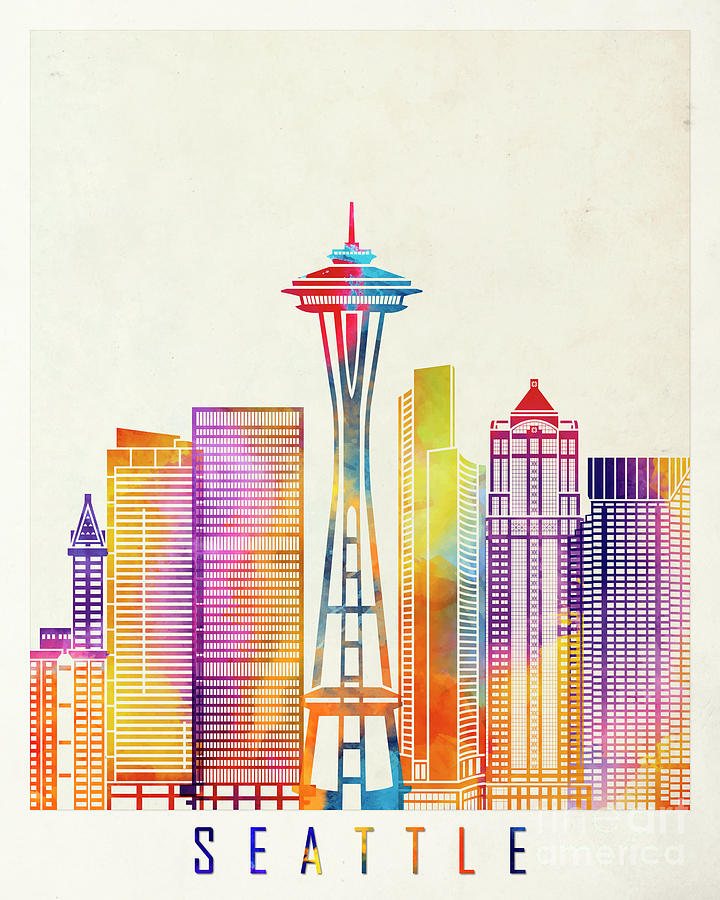 720x900 Seattle Landmarks Watercolor Poster Painting By Pablo Romero