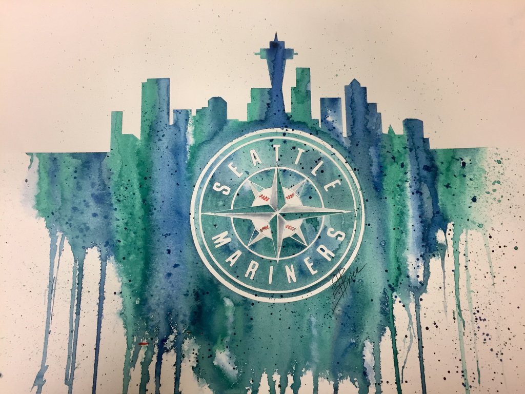 1024x768 Seattle Mariners 12x16 Pre Masked Watercolor Canvas Wet