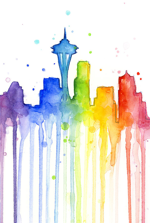 606x900 Seattle Rainbow Watercolor Painting By Olga Shvartsur