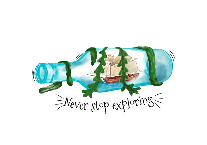 700x490 Watercolor Bottle With Ship Inside And Seaweed With Quote