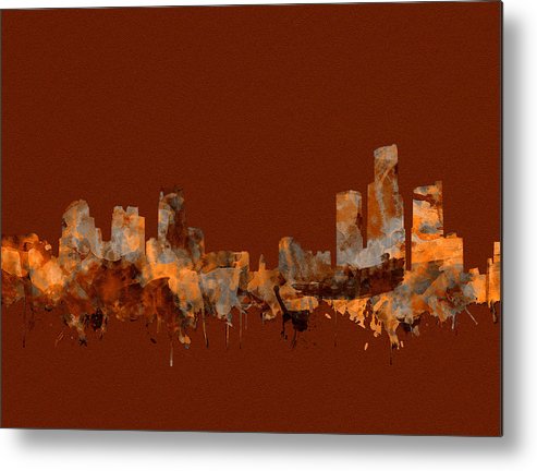 493x432 Detroit Skyline Watercolor Sepia Metal Print By Bekim Art