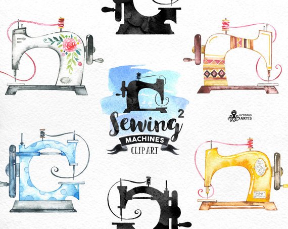 570x453 Sewing Machines 2 Watercolor Clipart. 8 Hand Painted Images Etsy