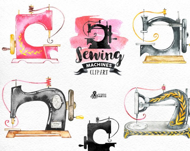 642x510 Sewing Machines Watercolor Clipart. 9 Hand Painted Images Etsy