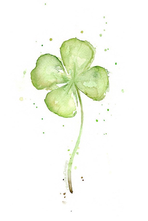 570x851 Four Leaf Clover Art Print Of Watercolor Painting Plants St Etsy