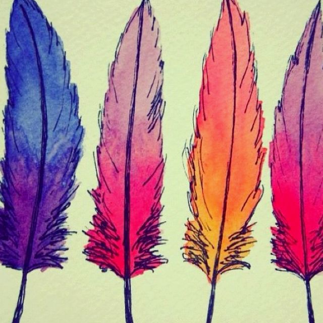 640x640 Feathers. Watercolors And Sharpie Pen. Art.