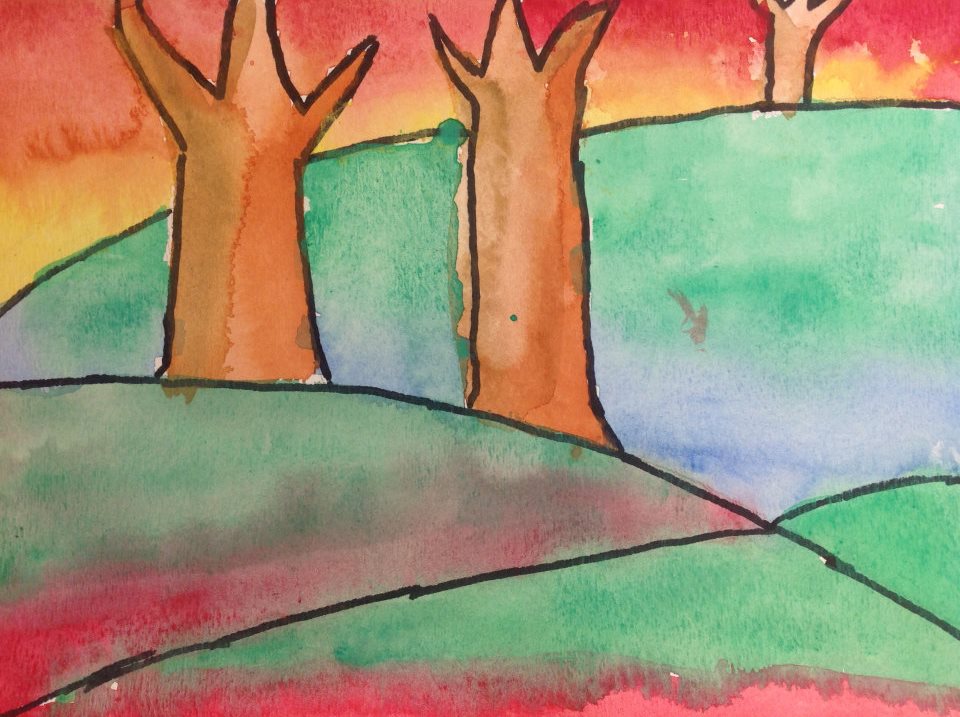 960x717 Watercolor Sharpie Winter Landscape Painting Paintings