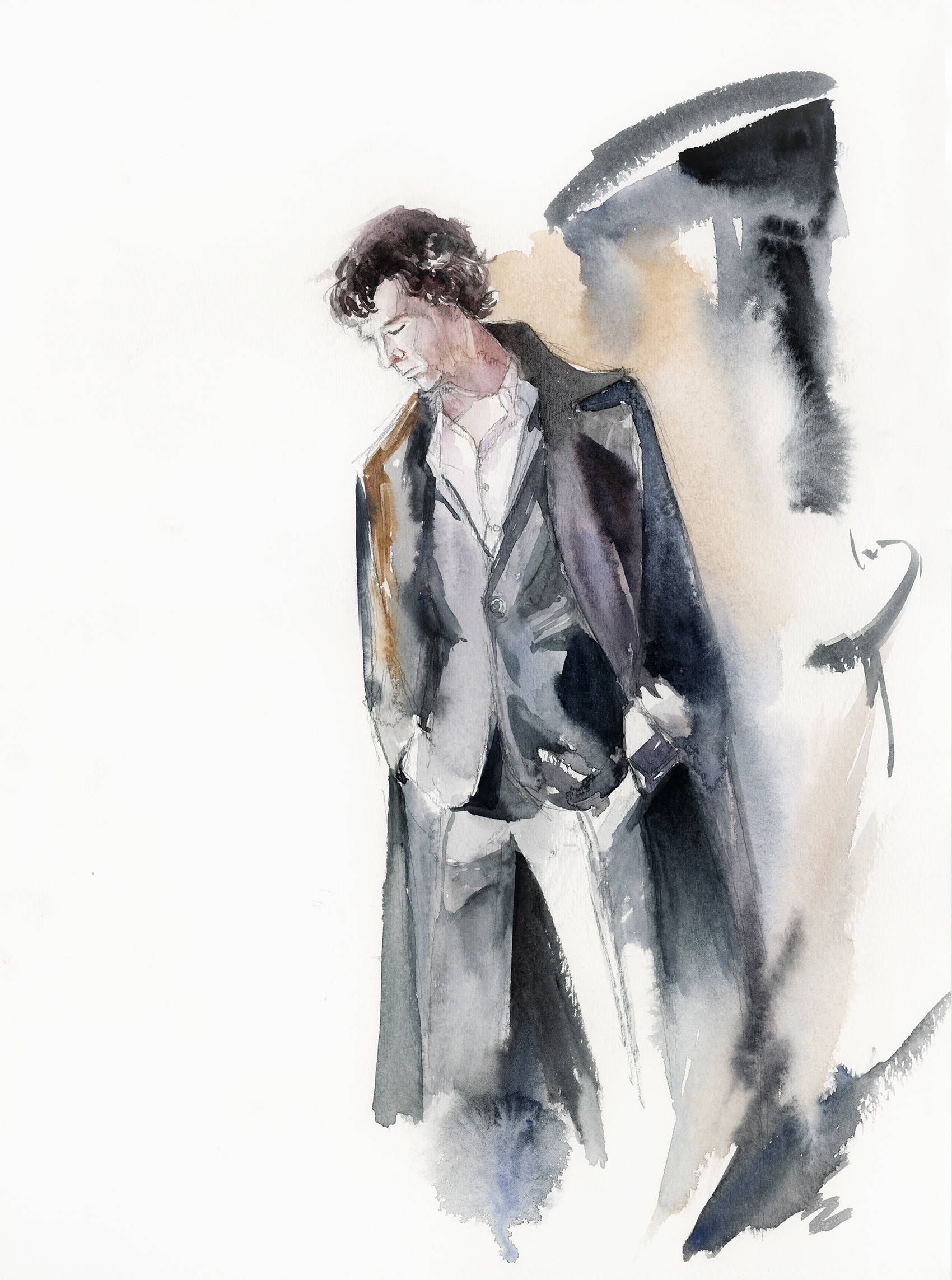 1700x2286 Sherlock Holmes Original Watercolor Painting, Movies Illustration