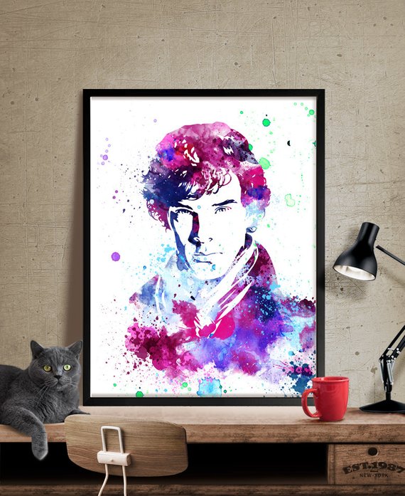 570x697 Sherlock Holmes Poster Watercolor Art Celebrity Portraits Etsy