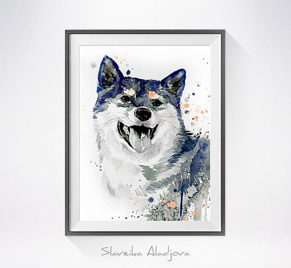 570x525 Shiba Inu Watercolor Painting Print