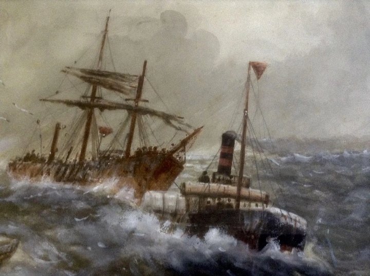 720x538 M E Adams Ship Watercolor Painting Rescuing A Sailing Ship During