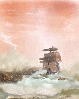270x337 Sailing Ship Watercolor Painting