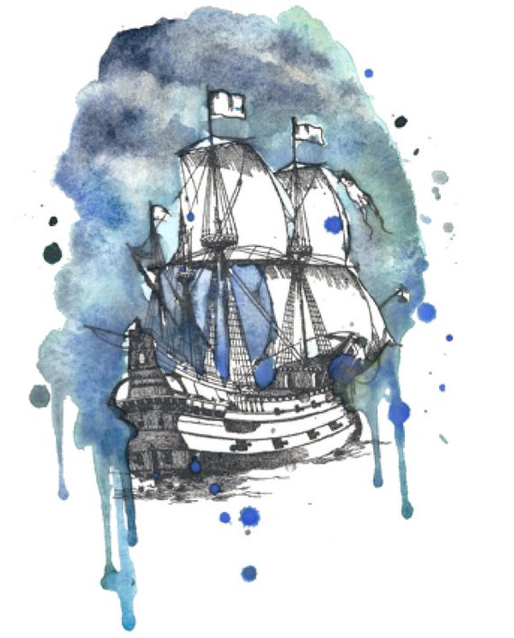 570x708 Vintage Watercolor Ship Temporary Tattoo Ghost Etsy