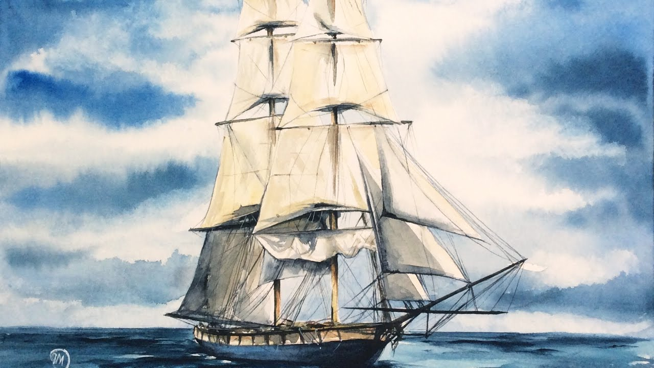 1280x720 Best Way To Ship A Painting Watercolor Tall Ship In The Ocean