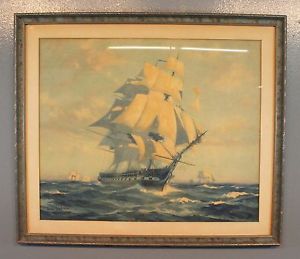 300x259 Gordon Grant 1927 Ship Watercolor Painting Print 16x 20 Ebay