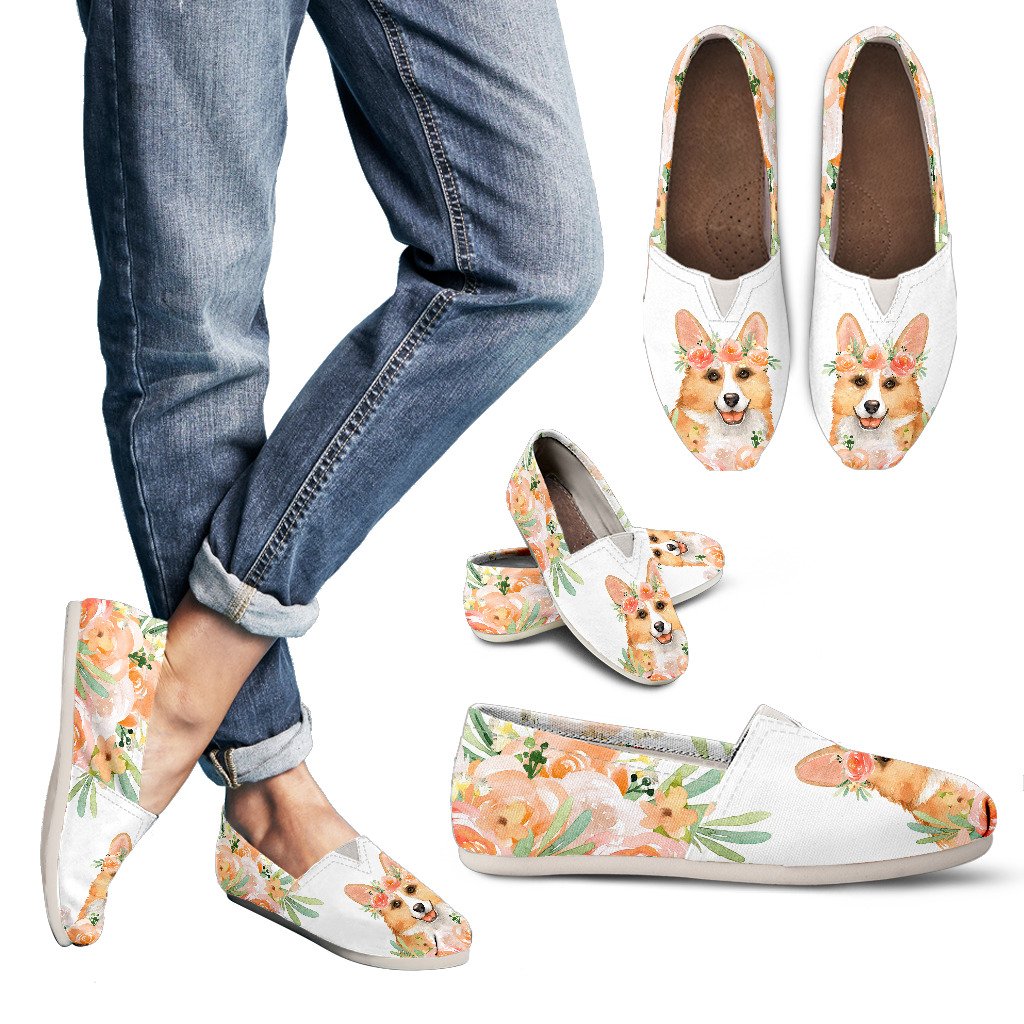 1024x1024 Watercolor Corgi Flower Casual Shoes