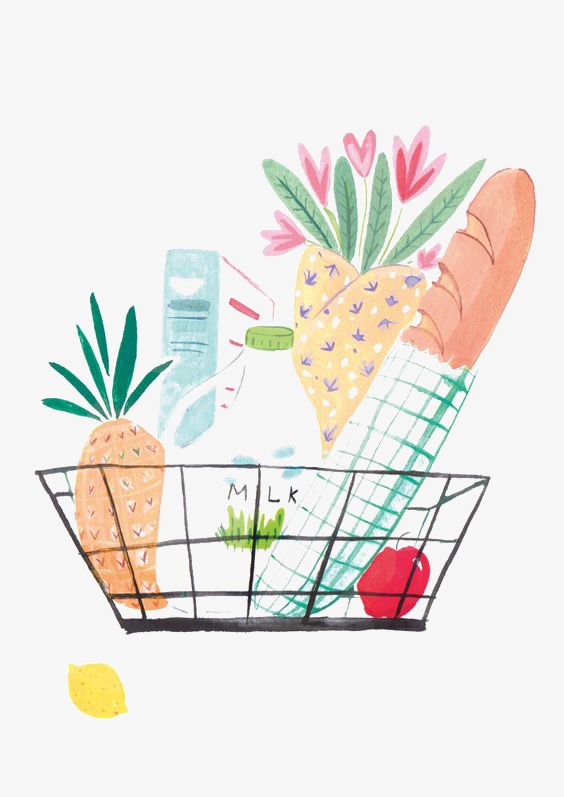 564x797 Shopping Basket, Watercolor Shopping Basket, Bread, Supermarket