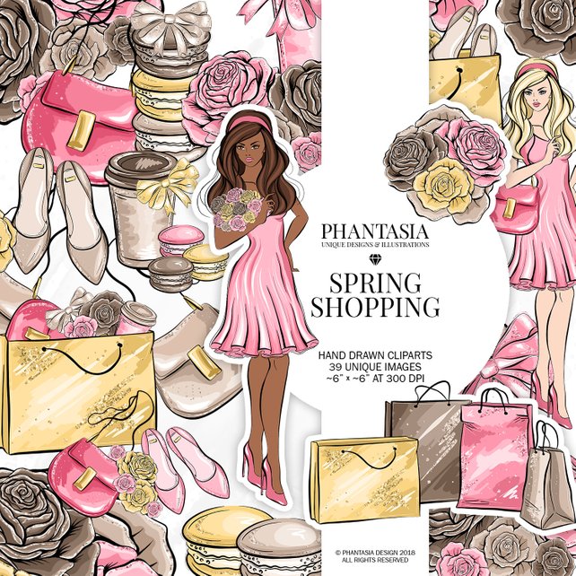 642x642 Shopping Watercolor Cliparts Spring Clipart Fashion Clipart Etsy