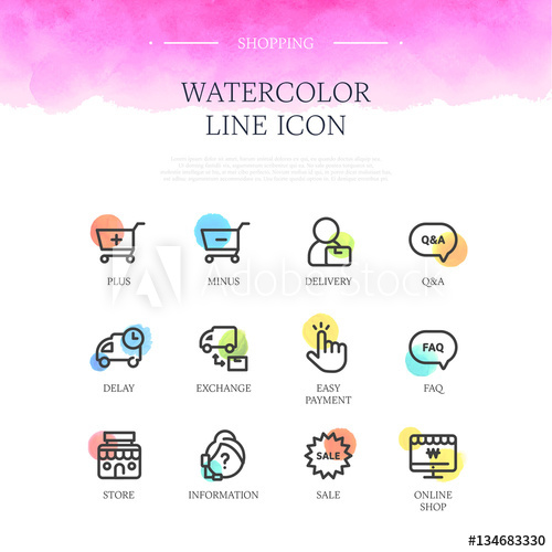 500x500 Shopping Watercolor Line Icon Set