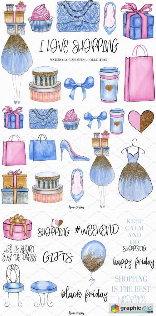 500x1009 Watercolor Fashion Shopping Clipart Free Download Vector Stock