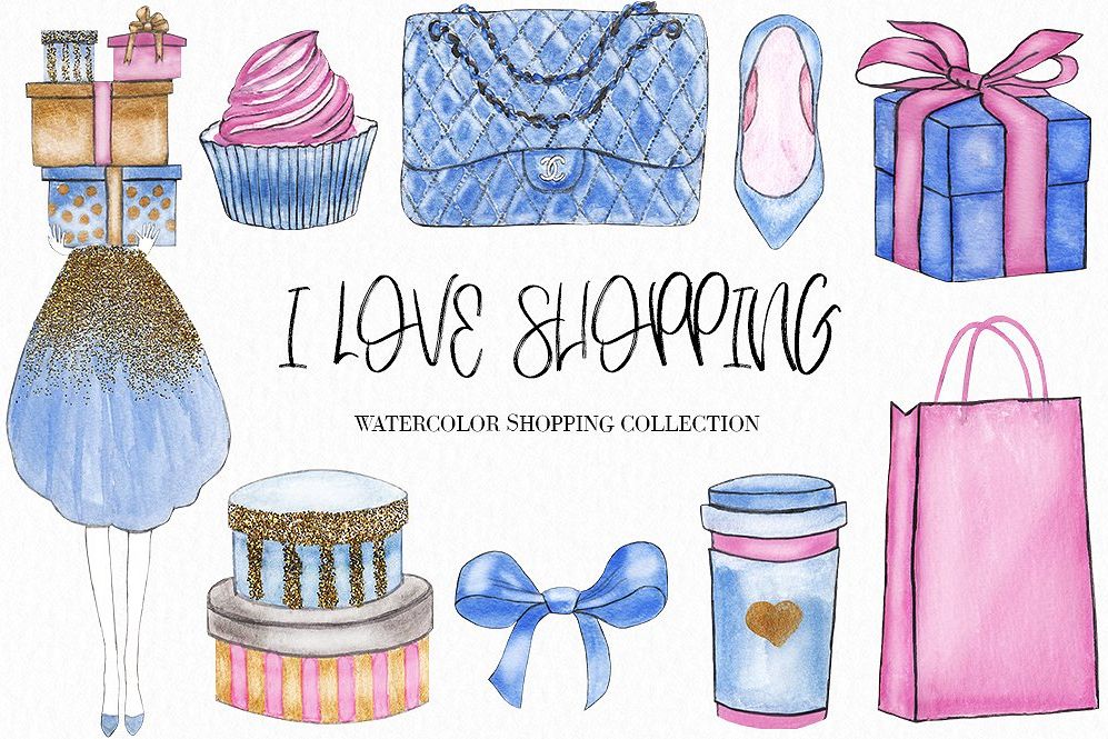 997x665 Watercolor Fashion Shopping Clipart