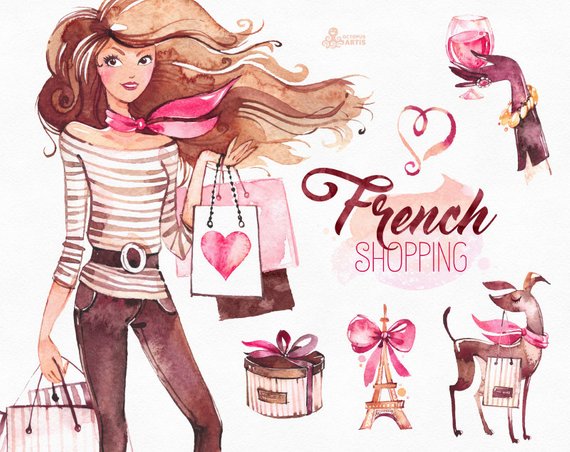 570x452 French Shopping. Watercolor Fashion Clipart Shoes Fashion Etsy