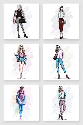 340x511 Hand Drawn Sexy Hipster Beauty Shopping Shopping Watercolor