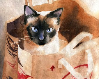 340x270 Siamese Cat Art Print Of My Watercolor Painting Seal Point Etsy