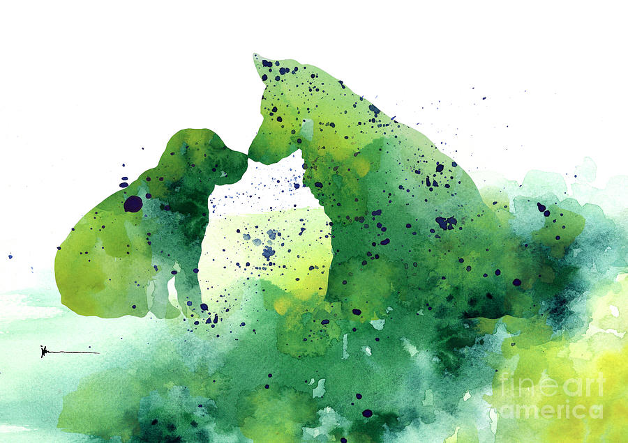 900x636 Two Dogs Silhouette Painting Watercolor Art Print Painting By