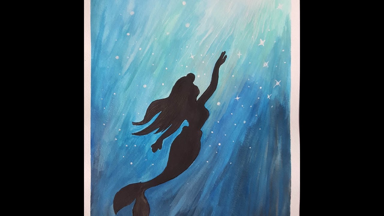 1280x720 Watercolor Mermaid Silhouette Timelapse