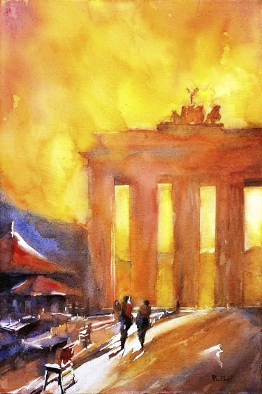 375x563 Watercolor Painting Of Silhouette Of Brandenburg Gate