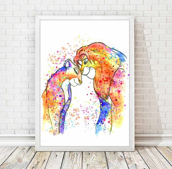 570x561 Simba And Nala Watercolor Print The Lion King Watercolor Print Etsy
