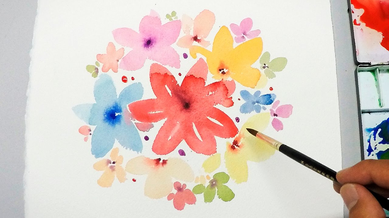 1280x720 Lvl1] Watercolor Tutorial Painting Easy Simple Flowers