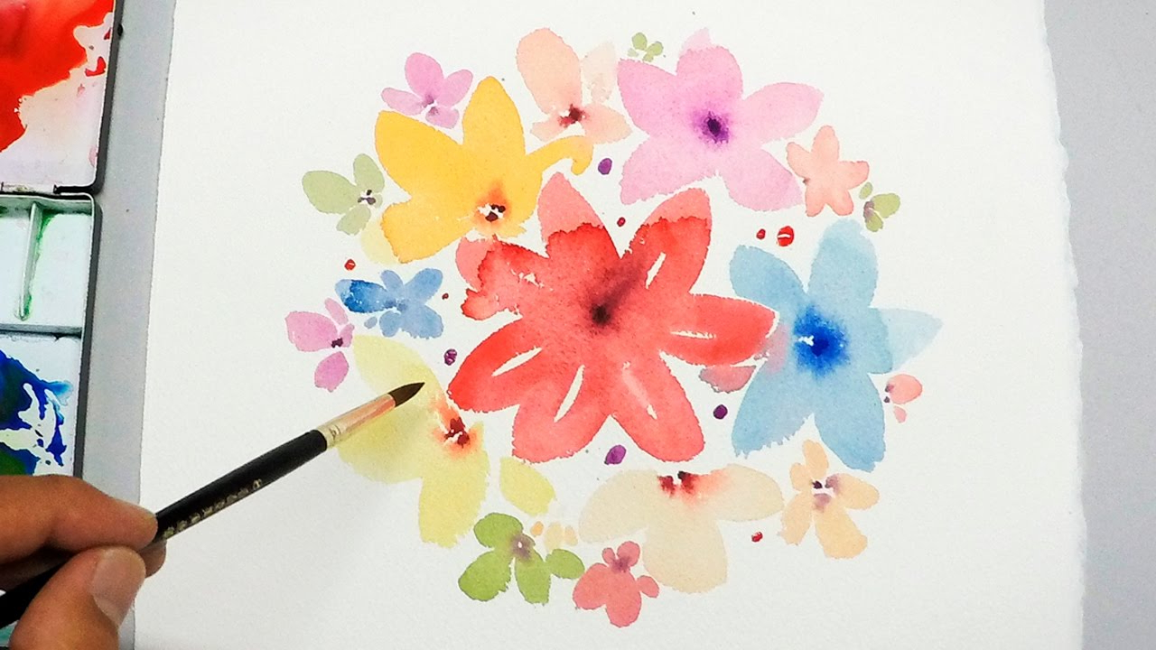1280x720 Simple Flower Watercolor Paintings Lvl1] Watercolor Tutorial