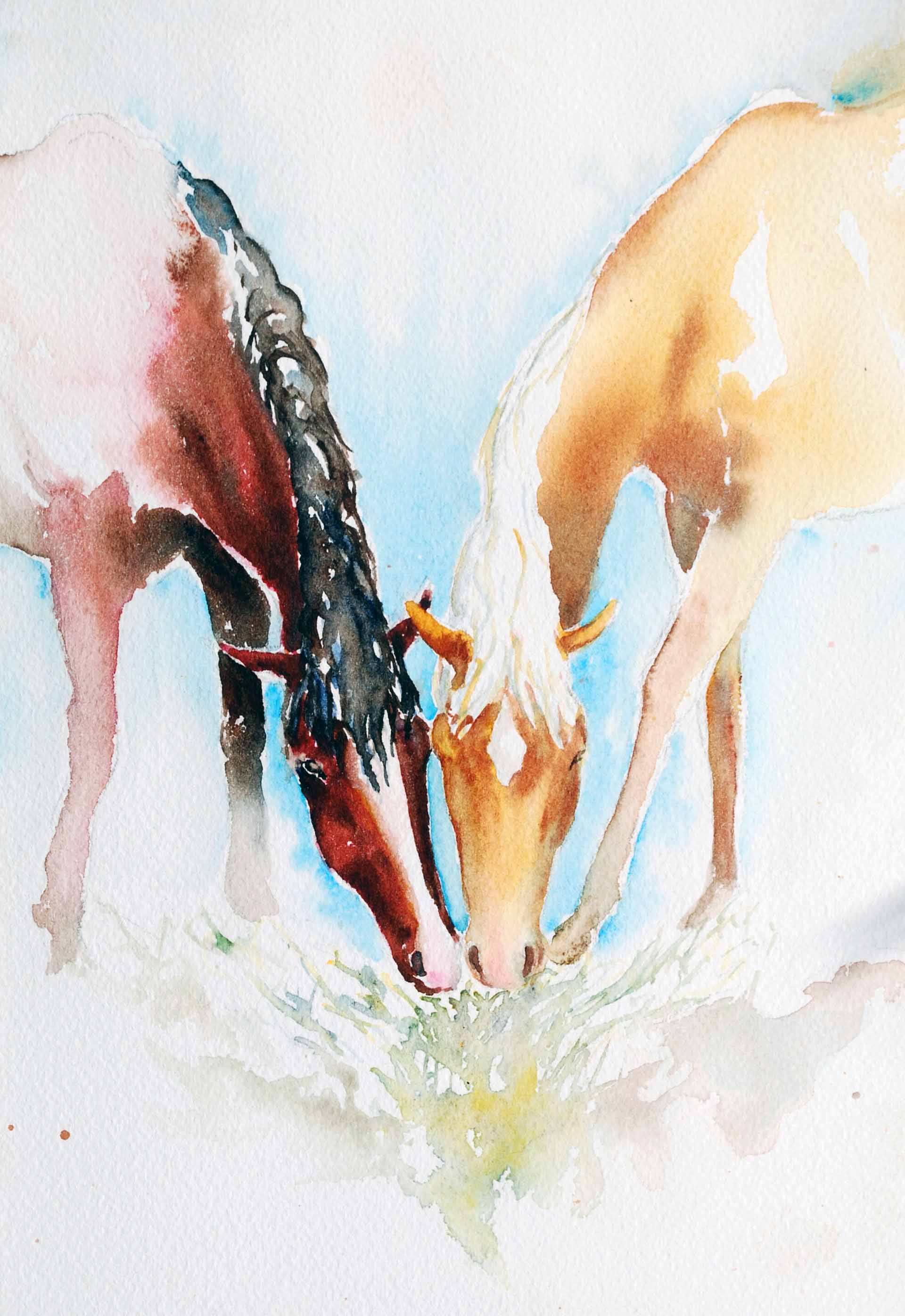 1920x2792 Friends Watercolor Horses Bright Spirit Studio