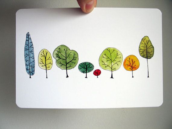570x428 Row Trees Art Postcard