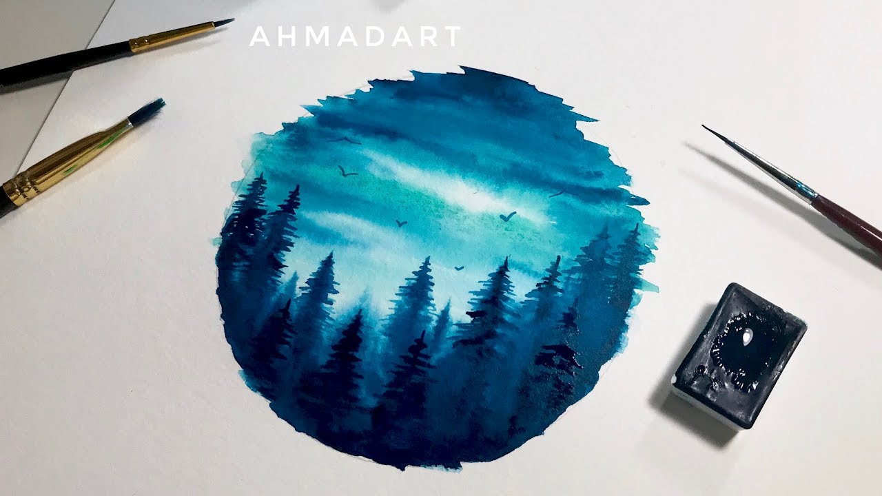 1280x720 Simple Watercolor Forest Circle Tutorial For Beginners