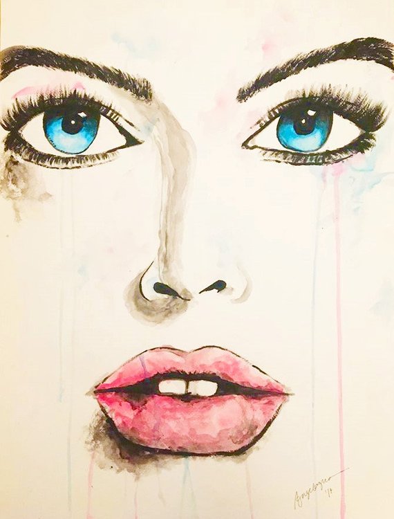 570x750 Simple Watercolor Portrait Painting Blue Eyes