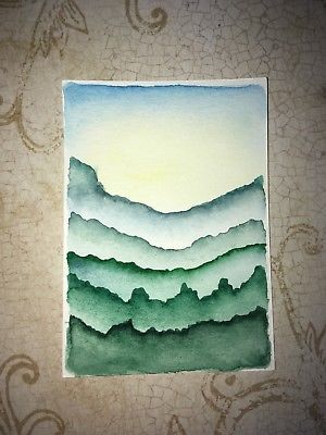 300x400 Aceo Original Watercolor Painting. Cute Green Trees. Simple