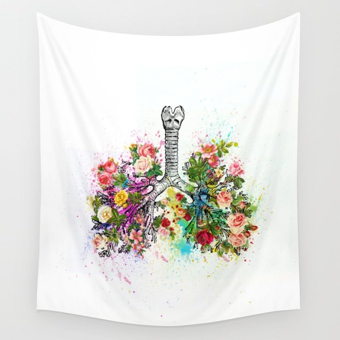 700x700 Flowers Lungs Skeleton Watercolor Wall Tapestry By Kalid796 Society6