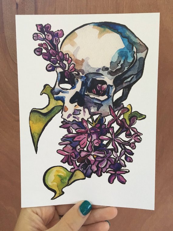 570x760 Skull Painting Lilacs In A Skeleton Art Print Artsy Etsy