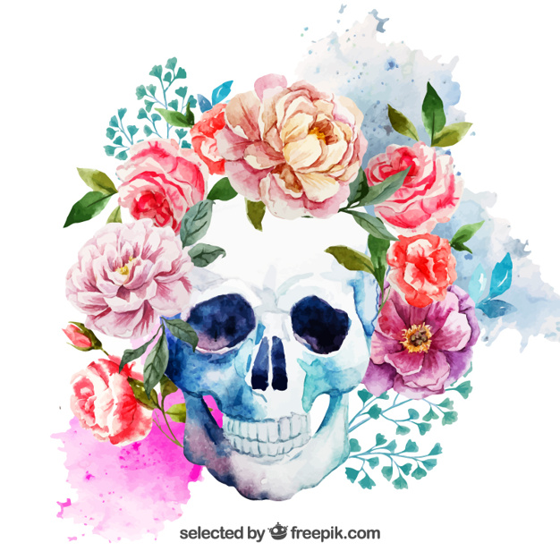 626x626 Watercolor Skull With Flowers Vector Free Download