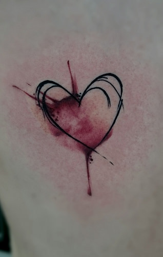 318x500 Watercolor Tattoo Heart Love Sketch