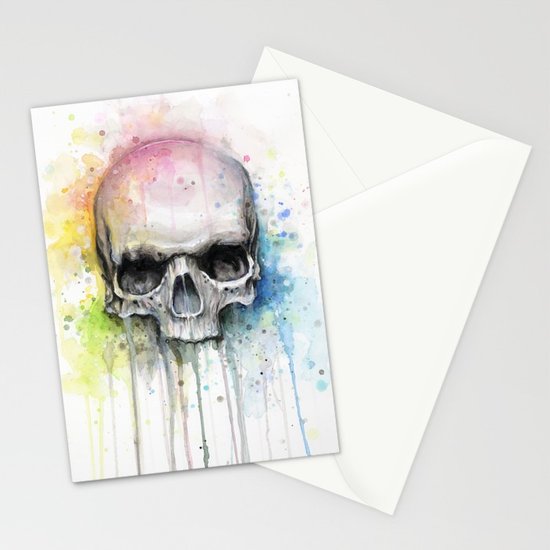 550x550 Skull Rainbow Watercolor Painting Skulls Stationery Cards By