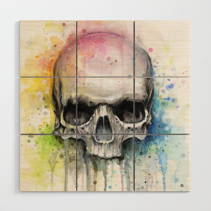 700x700 Skull Rainbow Watercolor Painting Skulls Wood Wall Art By Olechka