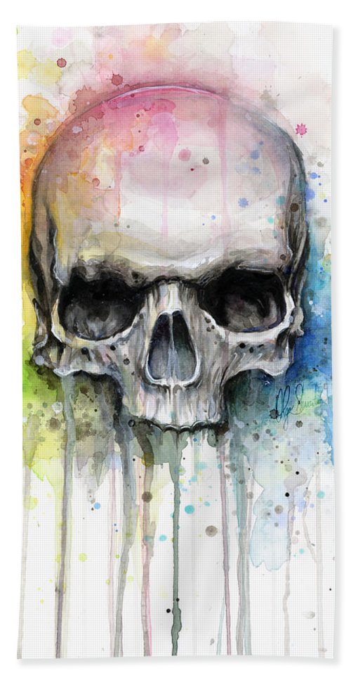 500x967 Skull Watercolor Painting Beach Towel For Sale By Olga Shvartsur