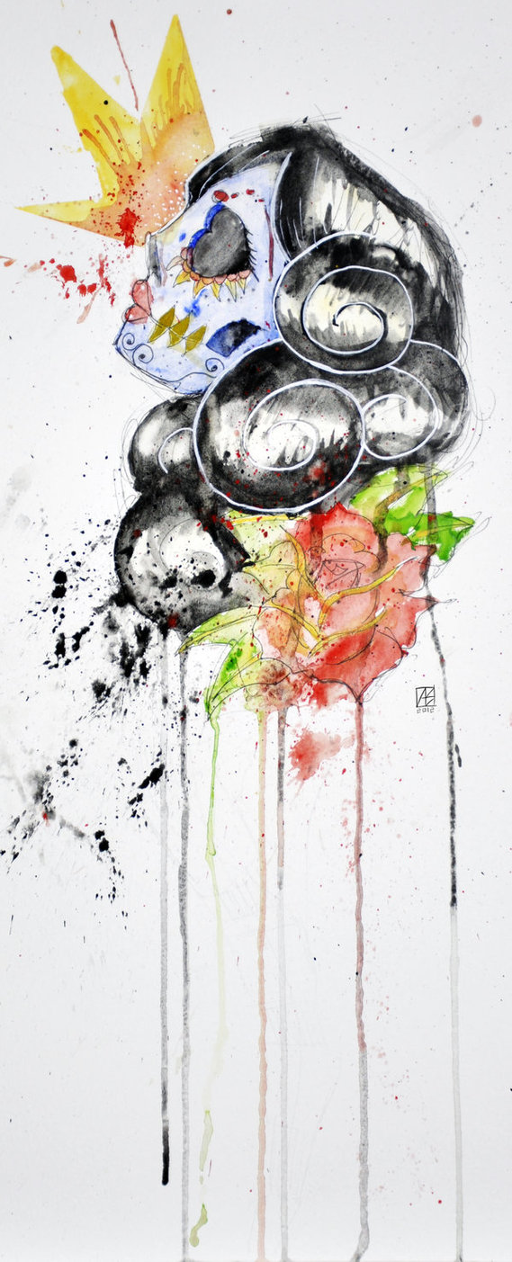 569x1403 Sugar Skull Girl Watercolor Painting By Thenewestredranger On