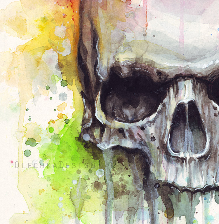 750x768 Watercolor Skull Painting (Detail) By Olechka01