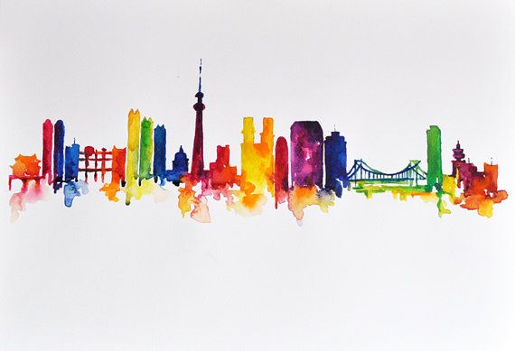 570x389 Original Abstract Skyline Watercolor Painting Amazing Art