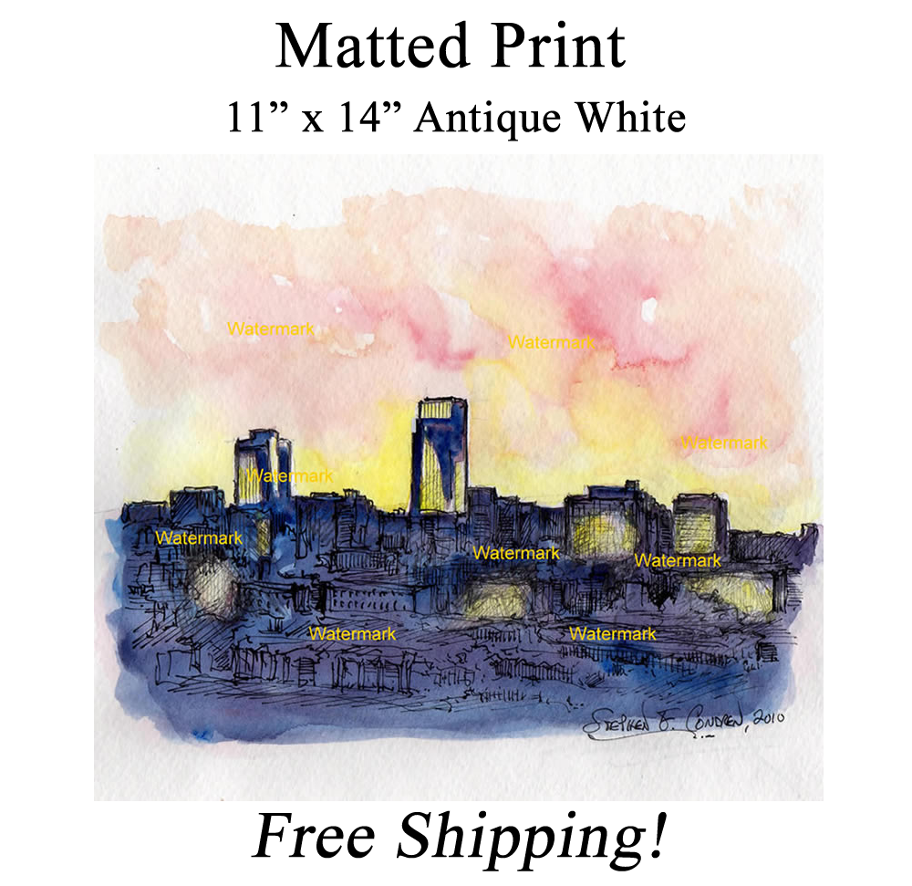 1000x971 Omaha Skyline Watercolor Painting Of Downtown